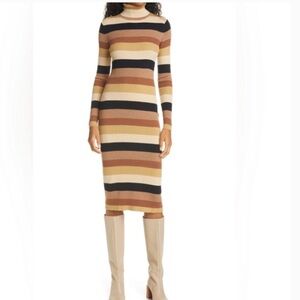 STAUD Multicolor Striped Long Sleeve Dress